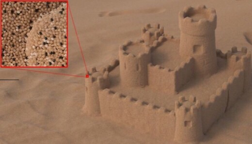 CAPTION A digital sandcastle consists of millions of grains. Its photorealistic presentation by a computer now becomes more computation-efficient.