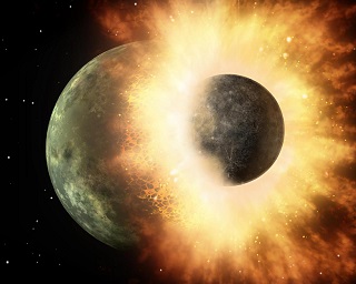 CAPTION Artist's depiction of a collision between two planetary bodies. CREDIT NASA/JPL-Caltech