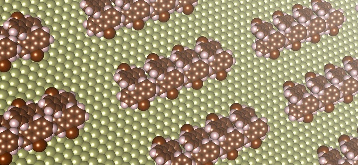 CAPTION This is a formation of chain-shaped structures on a copper surface from molecular self-assembly, as predicted by a new computational method. These chain-shaped structures can function as tiny wires with diameters 1/100,000th of a piece of hair for future electrical devices. CREDIT Kyoto University iCeMS