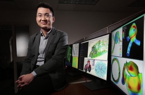 Iowa State's Ming-Chen Hsu is developing a computational toolkit to improve the design, engineering and operation of all kinds of machines. Larger photo. Photo by Christopher Gannon.