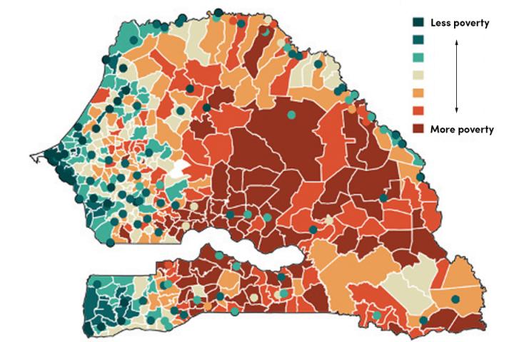 This image depicts a poverty map (552 communities) of Senegal generated using the researchers' supercomputational tools.