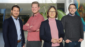 l-r: Filippo Martinelli and Bram Nap, both PhD students at the University of Galway Molecular Systems Physiology group; Professor Ines Thiele Professor of Systems Biomedicine and Dr Ronan Fleming, Associate Professor in Medicine at University of Galway.