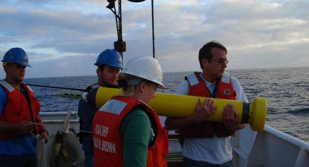 A NOAA crew deploying an Argo float, which provides real-time climate data about the ocean. Credit: NOAA
