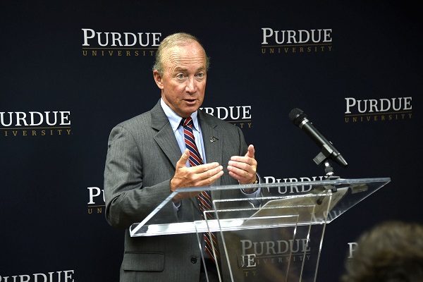 Purdue University President Mitch Daniels on Thursday (June 18) announces the university’s plan to open Purdue Polytechnic Indianapolis High School, an educational experience designed to provide a bridge for inner-city students and others to succeed in high school and to be admitted directly to Purdue University. (Purdue University photo/Mark Simons) 