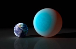 Size comparison between Earth and the exoplanet GJ1214b.NASA/JPL-Caltech/R. Hurt (SSC)