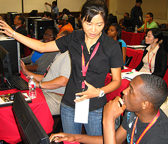 USC graduate student Amy Yuan and Roderick Brown, a participant at the Computational Science Workshop for Underrepresented Groups