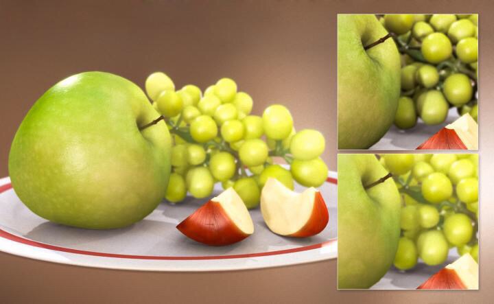 CAPTION Left: the new method, top right: without subsurface scattering, bottom right: with subsurface scattering. CREDIT TU Wien CAPTION Left: the new method, top right: without subsurface scattering, bottom right: with subsurface scattering. CREDIT TU Wien