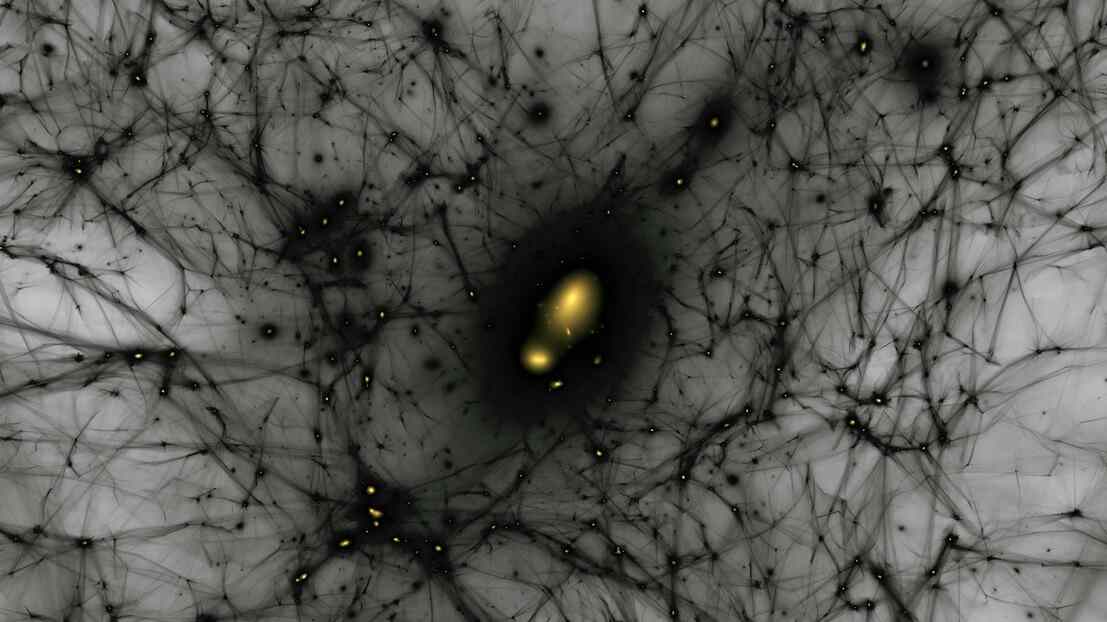 Still image from simulation showing the formation of dark matter structures from the early universe to today. Gravity causes dark matter to cluster into dense halos, where galaxies form. Researchers have used these supercomputer simulations to better understand the connection between dark matter and galaxy formation. Credit: Ralf Kaehler/Ethan Nadler/SLAC National Accelerator Laboratory Still image from simulation showing the formation of dark matter structures from the early universe to today. Gravity causes dark matter to cluster into dense halos, where galaxies form. Researchers have used these supercomputer simulations to better understand the connection between dark matter and galaxy formation. Credit: Ralf Kaehler/Ethan Nadler/SLAC National Accelerator Laboratory