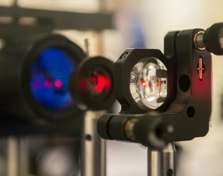 CAPTION An infrared laser beam is going into the receiver of the signalling system. CREDIT Patrick Mansell, Penn State CAPTION An infrared laser beam is going into the receiver of the signalling system. CREDIT Patrick Mansell, Penn State