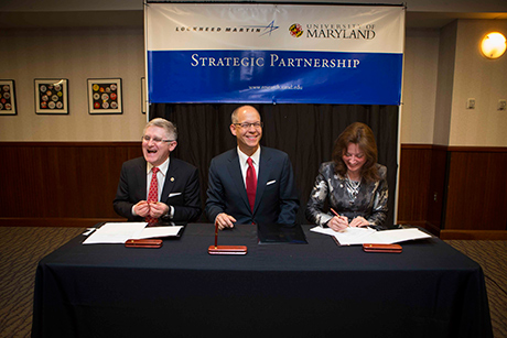 Dr. Patrick O'Shea, vice president and chief research officer at the University of Maryland, Dr. Ray O. Johnson, senior vice president and chief technology officer at Lockheed Martin and Dr. Mary Ann Rankin, senior vice president and provost at the University of Maryland signed a memorandum of understanding establishing the Quantum Engineering Center at the University of Maryland on March 5, 2014. Dr. Patrick O'Shea, vice president and chief research officer at the University of Maryland, Dr. Ray O. Johnson, senior vice president and chief technology officer at Lockheed Martin and Dr. Mary Ann Rankin, senior vice president and provost at the University of Maryland signed a memorandum of understanding establishing the Quantum Engineering Center at the University of Maryland on March 5, 2014.