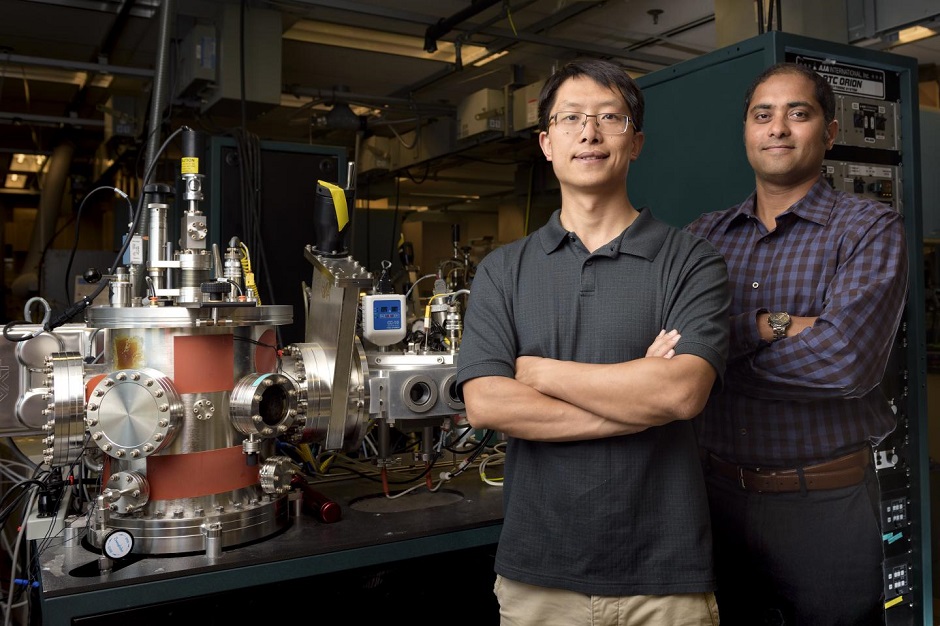 CAPTION Purdue postdoctoral research associate Fan Zuo, at left, and materials engineering professor Shriram Ramanathan, used a ceramic "quantum material" to create the technology. CREDIT Rebecca Wilcox CAPTION Purdue postdoctoral research associate Fan Zuo, at left, and materials engineering professor Shriram Ramanathan, used a ceramic "quantum material" to create the technology. CREDIT Rebecca Wilcox