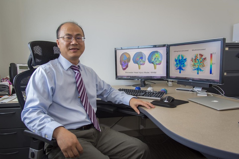 Songbai Ji, associate professor of biomedical engineering at Worcester Polytechnic Institute, is researching how injuries affect functionally important neural pathways and specific areas of the brain. Songbai Ji, associate professor of biomedical engineering at Worcester Polytechnic Institute, is researching how injuries affect functionally important neural pathways and specific areas of the brain.