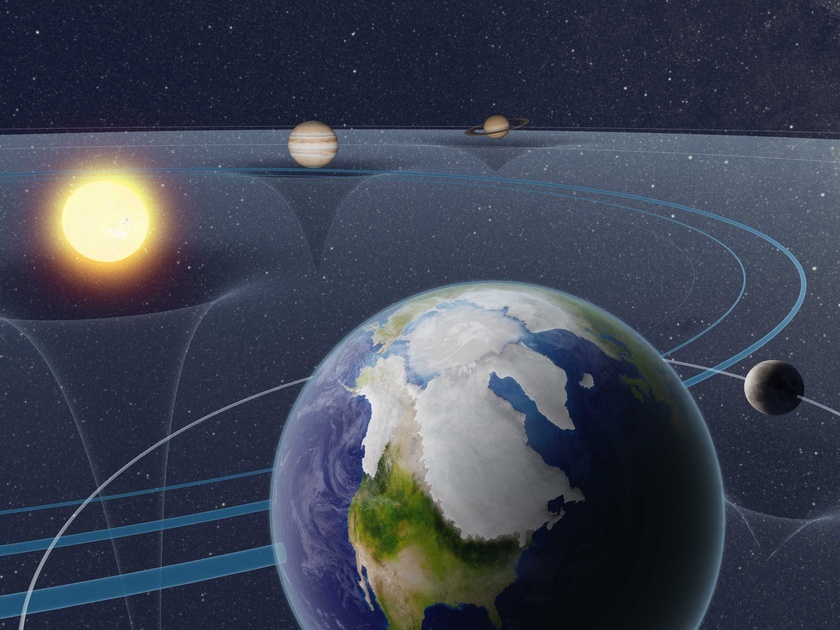 Artist's impression of how astronomical forces affect the Earth's motion, climate, and ice sheets. (Credit: NAOJ) Artist's impression of how astronomical forces affect the Earth's motion, climate, and ice sheets. (Credit: NAOJ)