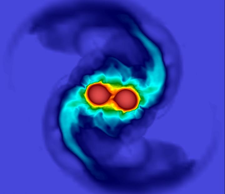 The results from a numerical relativity simulation of two merging neutron stars similar to GW170817.