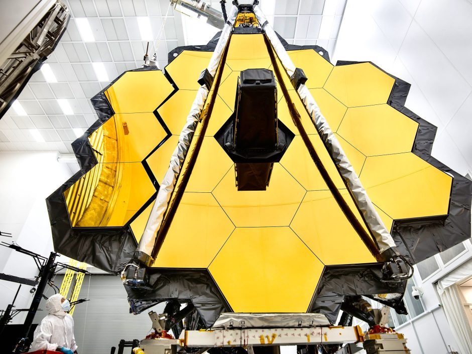 The James Webb Space Telescope is prepared for testing at NASA's Johnson Space Center in Houston. It successfully launched into space on Dec. 25, 2021. Photo courtesy of NASA/Chris Gunn. The James Webb Space Telescope is prepared for testing at NASA's Johnson Space Center in Houston. It successfully launched into space on Dec. 25, 2021. Photo courtesy of NASA/Chris Gunn.