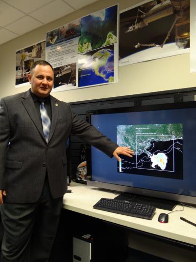 Dr. Jason Jolliff recently published a paper showing NRL's capability to forecast a material in ocean currents applies to the 2010 Deepwater Horizon oil spill. "The tools we developed here at NRL are state of the art, without question," he says. Dr. Jason Jolliff recently published a paper showing NRL's capability to forecast a material in ocean currents applies to the 2010 Deepwater Horizon oil spill. "The tools we developed here at NRL are state of the art, without question," he says.