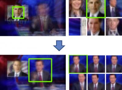 Users can use the tool to focus on images in which President Obama appears over Stephen Colbert's shoulder, and then observe Colbert's typical body posture among those results. Credit: Photos by Jun-Yan Zhu, Yong Jae Lee and Alexei Efros, UC Berkeley Users can use the tool to focus on images in which President Obama appears over Stephen Colbert's shoulder, and then observe Colbert's typical body posture among those results. Credit: Photos by Jun-Yan Zhu, Yong Jae Lee and Alexei Efros, UC Berkeley