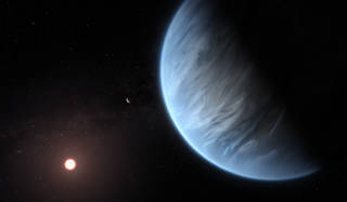This artist’s impression shows the planet K2-18b, its host star and an accompanying planet in this system. K2-18b is now the only super-Earth exoplanet known to host both water and temperatures that could support life. UCL researchers used archive data from 2016 and 2017 captured by the NASA/ESA Hubble Space Telescope and developed open-source algorithms to analyze the starlight filtered through K2-18b’s atmosphere. The results revealed the molecular signature of water vapor, also indicating the presence of hydrogen and helium in the planet’s atmosphere. Credits: ESA/Hubble, M. Kornmesser