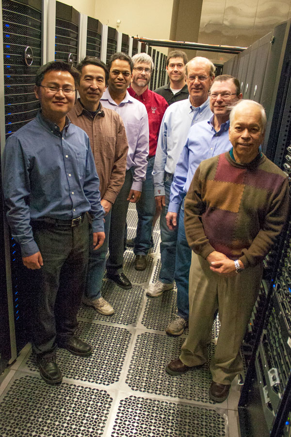 Team includes (l-r): Chen, Yu Zhuang, Rao Kottapalli, James Abbott, Brian Ancell, William L. Hase, Philip W. Smith, Noe Lopez-Benitez. (Not pictured: Ravi Vadapalli and Song-Lak Kang) Photo taken at High Performance Computing Center (HPCC) Team includes (l-r): Chen, Yu Zhuang, Rao Kottapalli, James Abbott, Brian Ancell, William L. Hase, Philip W. Smith, Noe Lopez-Benitez. (Not pictured: Ravi Vadapalli and Song-Lak Kang) Photo taken at High Performance Computing Center (HPCC)