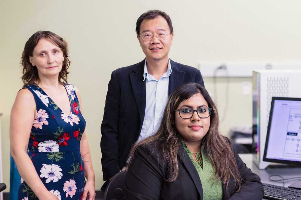 From left: Dr. Yulia Gel, Dr. Jie Zhang and electrical engineering doctoral student Roshni Anna Jacob From left: Dr. Yulia Gel, Dr. Jie Zhang and electrical engineering doctoral student Roshni Anna Jacob