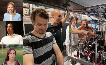 Left pictures (from top to bottom): ICFO Alumni Anika Frölian, Cesar Cabrera, Elettra Neri. Right picture (from left to right): ICFO researchers Craig Chisholm, Ramón Ramos, Leticia Tarruell, together with UAB researcher Alessio Celi, in the lab at ICFO where the experiments were performed.