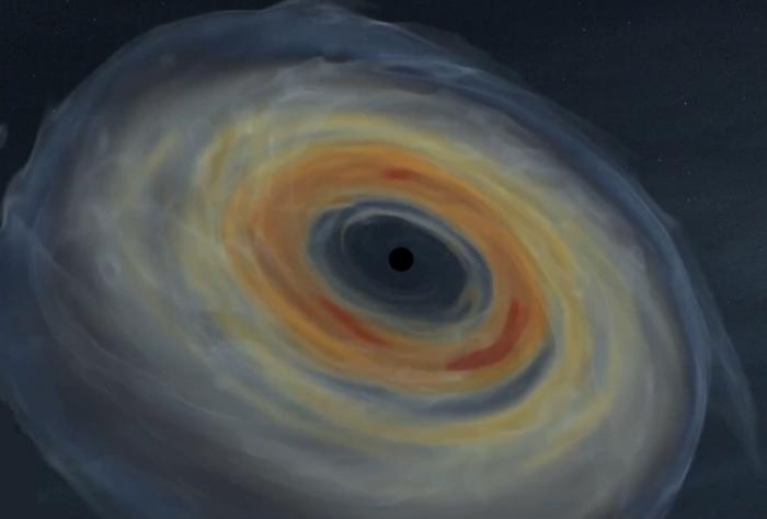 After a massive, spinning star dies, a disk of material forms around the central black hole. As the material cools and falls into the black hole, new research suggests that detectable gravitational waves are created. Credit: Ore Gottlieb After a massive, spinning star dies, a disk of material forms around the central black hole. As the material cools and falls into the black hole, new research suggests that detectable gravitational waves are created. Credit: Ore Gottlieb