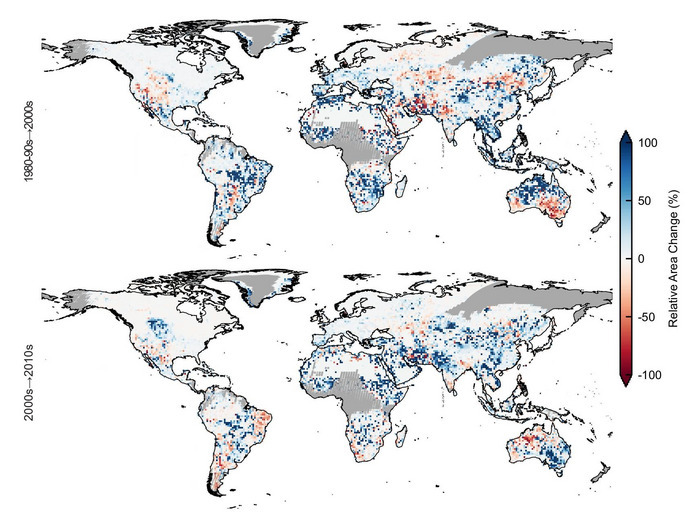 The figure shows the changes in lake areas during the investigated periods The figure shows the changes in lake areas during the investigated periods
