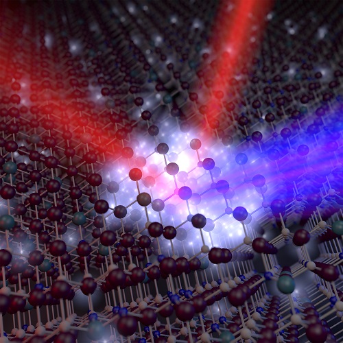 This rendering depicts a new "plasmonic oxide material" that could make possible devices for optical communications that are at least 10 times faster than conventional technologies. (Purdue University image/Nathaniel Kinsey)
