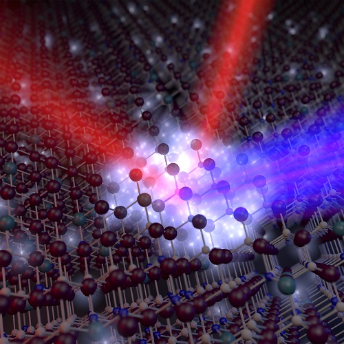 This rendering depicts a new "plasmonic oxide material" that could make possible devices for optical communications that are at least 10 times faster than conventional technologies. (Purdue University image/Nathaniel Kinsey) This rendering depicts a new "plasmonic oxide material" that could make possible devices for optical communications that are at least 10 times faster than conventional technologies. (Purdue University image/Nathaniel Kinsey)