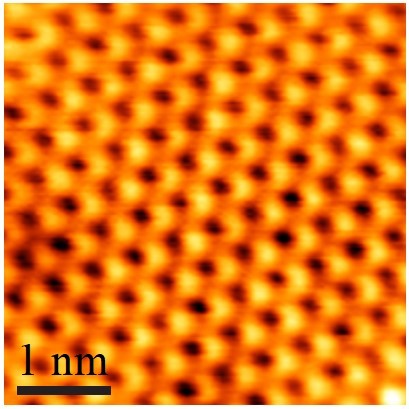 Image 1: Scanning tunnelling microscopy topography of the honeycomb lattice of germanene Image 1: Scanning tunnelling microscopy topography of the honeycomb lattice of germanene
