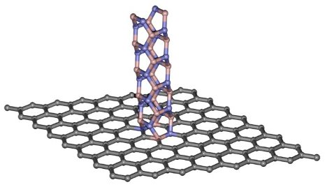 Physics professor Yoke Khin Yap says the chemical structures of graphene (gray) and boron nitride nanotubes (pink and purple) are key in creating a digital switch. Physics professor Yoke Khin Yap says the chemical structures of graphene (gray) and boron nitride nanotubes (pink and purple) are key in creating a digital switch.