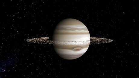 Artist rendering of Jupiter with rings that rival Saturn's. (Stephen Kane/UCR)