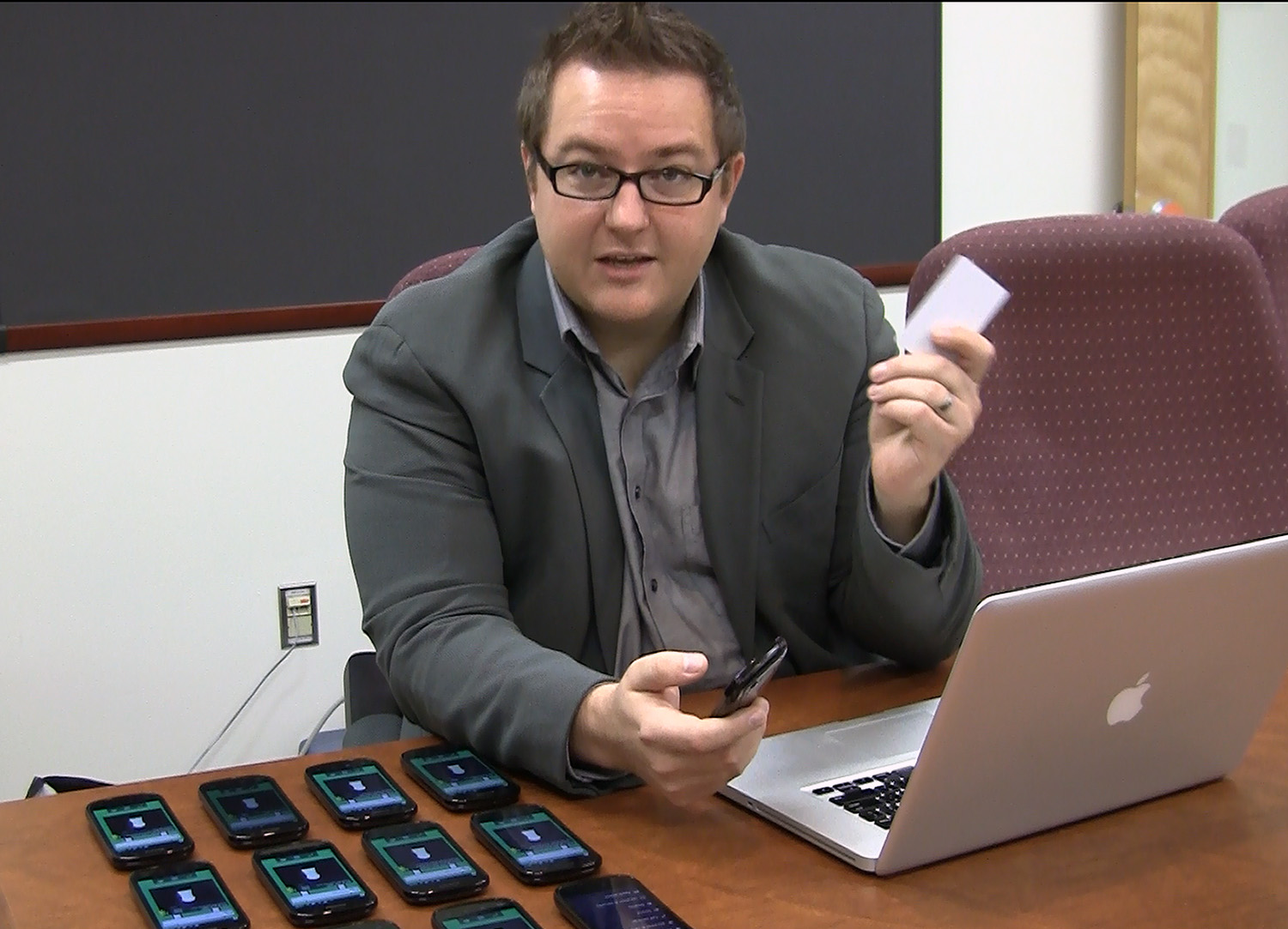 Jules White demonstrates how, using a laptop, he can put smart phones under lockdown with new software that puts physical boundaries around information in cyberspace. Jules White demonstrates how, using a laptop, he can put smart phones under lockdown with new software that puts physical boundaries around information in cyberspace.