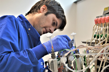 Dr Jonathan Tellechea, a synthetic biologist, in the lob while working on the project.  CREDIT Professor Natalio Krasnogor/Newcastle University, UK