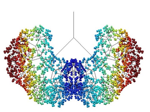 The U-M team’s computer model, shown here, projects the amount of surfactant medication delivered to an adult human lung using 280 milliliters of liquid, the same amount used in the successful 1997 surfactant replacement therapy studies. The colored bubbles represent the surfactant medication; red areas receive the most medication, while blue areas receive less. Image credit: James Grotberg, U-M Engineering