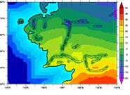 Model-predicted annual-average temperature (units of degrees Centigrade) Lunt simulates the climate of Tolkien’s Middle Earth