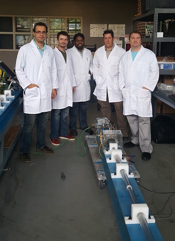 Mississippi State University and Cardiff University researchers collaborate at MSU’s Center for Advanced Vehicular Systems. Pictured, from left to right, are MSU doctoral student Hamed Bakhtiary, CAVS student worker Jonny Miller, MSU Assistant Professor of Agricultural and Biological Engineering Raj Prabhu, Cardiff University Senior Lecturer Mike Jones and CAVS Research Engineer III Wilburn Whittington. Mississippi State University and Cardiff University researchers collaborate at MSU’s Center for Advanced Vehicular Systems. Pictured, from left to right, are MSU doctoral student Hamed Bakhtiary, CAVS student worker Jonny Miller, MSU Assistant Professor of Agricultural and Biological Engineering Raj Prabhu, Cardiff University Senior Lecturer Mike Jones and CAVS Research Engineer III Wilburn Whittington.