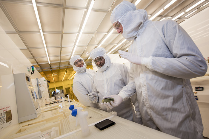 The researchers fabricated the spintronics devices at the Nano fabrication laboratory at Chalmers University of Technology. From left: Saroj Prasad Dash, Venkata Kamalakar Mutta and André Dankert. The researchers fabricated the spintronics devices at the Nano fabrication laboratory at Chalmers University of Technology. From left: Saroj Prasad Dash, Venkata Kamalakar Mutta and André Dankert.