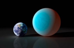 Size comparison between Earth and the exoplanet GJ1214b.NASA/JPL-Caltech/R. Hurt (SSC) Size comparison between Earth and the exoplanet GJ1214b.NASA/JPL-Caltech/R. Hurt (SSC)