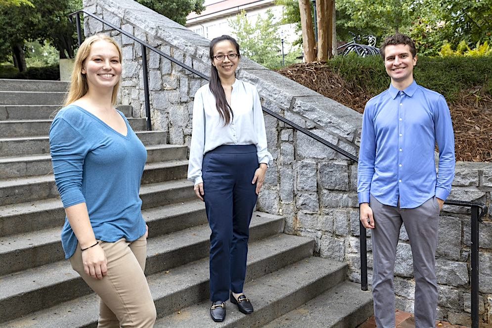“We've freed the researchers from most of the tedious, manual tasks of data input,” says Emory theoretical chemist Fang Liu (center). Her team members who developed the toolkit include Emory graduate student Ariel Gale (left) and postdoctoral fellow Eugen Husk (right). Not shown is Xiao Huang, who worked on the project as an undergraduate. “We've freed the researchers from most of the tedious, manual tasks of data input,” says Emory theoretical chemist Fang Liu (center). Her team members who developed the toolkit include Emory graduate student Ariel Gale (left) and postdoctoral fellow Eugen Husk (right). Not shown is Xiao Huang, who worked on the project as an undergraduate.