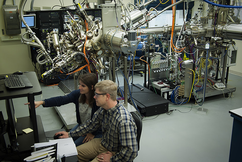 Researchers at various Microsoft Quantum lab sites, including the lab of Michael Manfra at Purdue University, collaborated to create a device that could bring more scalable quantum bits. Pictured here are Purdue researchers Candice Thomas (left) and Geoff Gardner. (Microsoft Station Q Purdue photo) Researchers at various Microsoft Quantum lab sites, including the lab of Michael Manfra at Purdue University, collaborated to create a device that could bring more scalable quantum bits. Pictured here are Purdue researchers Candice Thomas (left) and Geoff Gardner. (Microsoft Station Q Purdue photo)